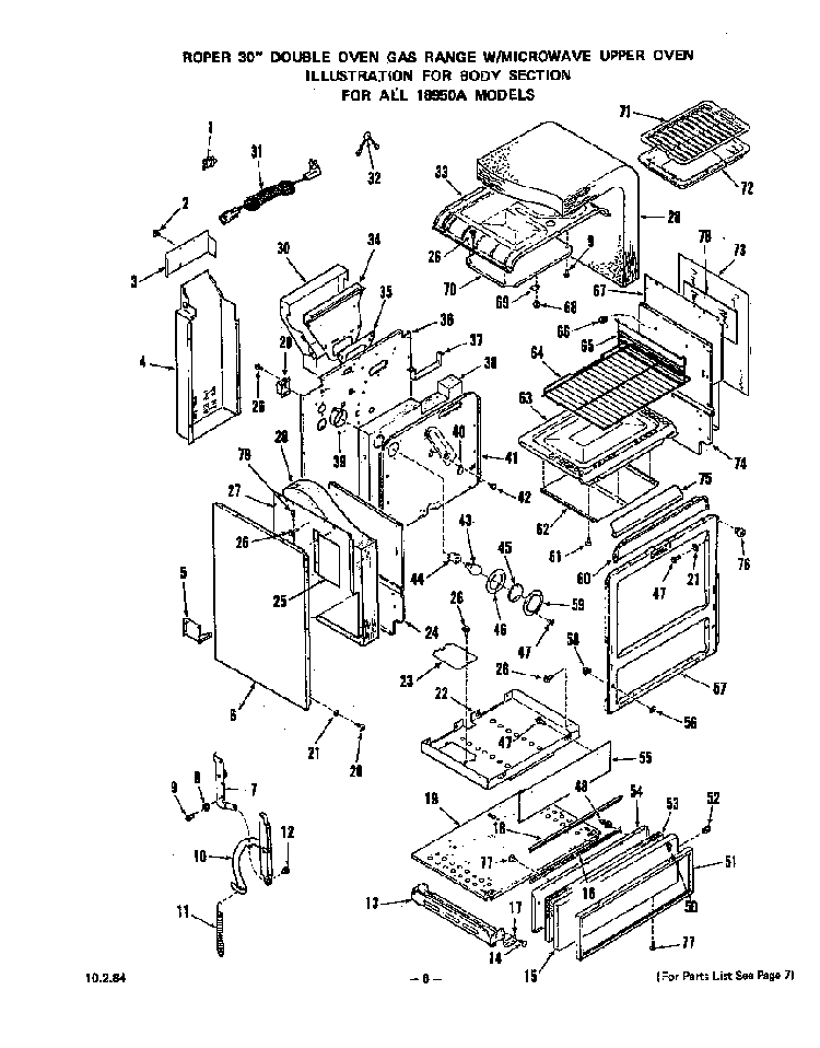 Body Diagram and Parts List for 1895*0A  Roper Range