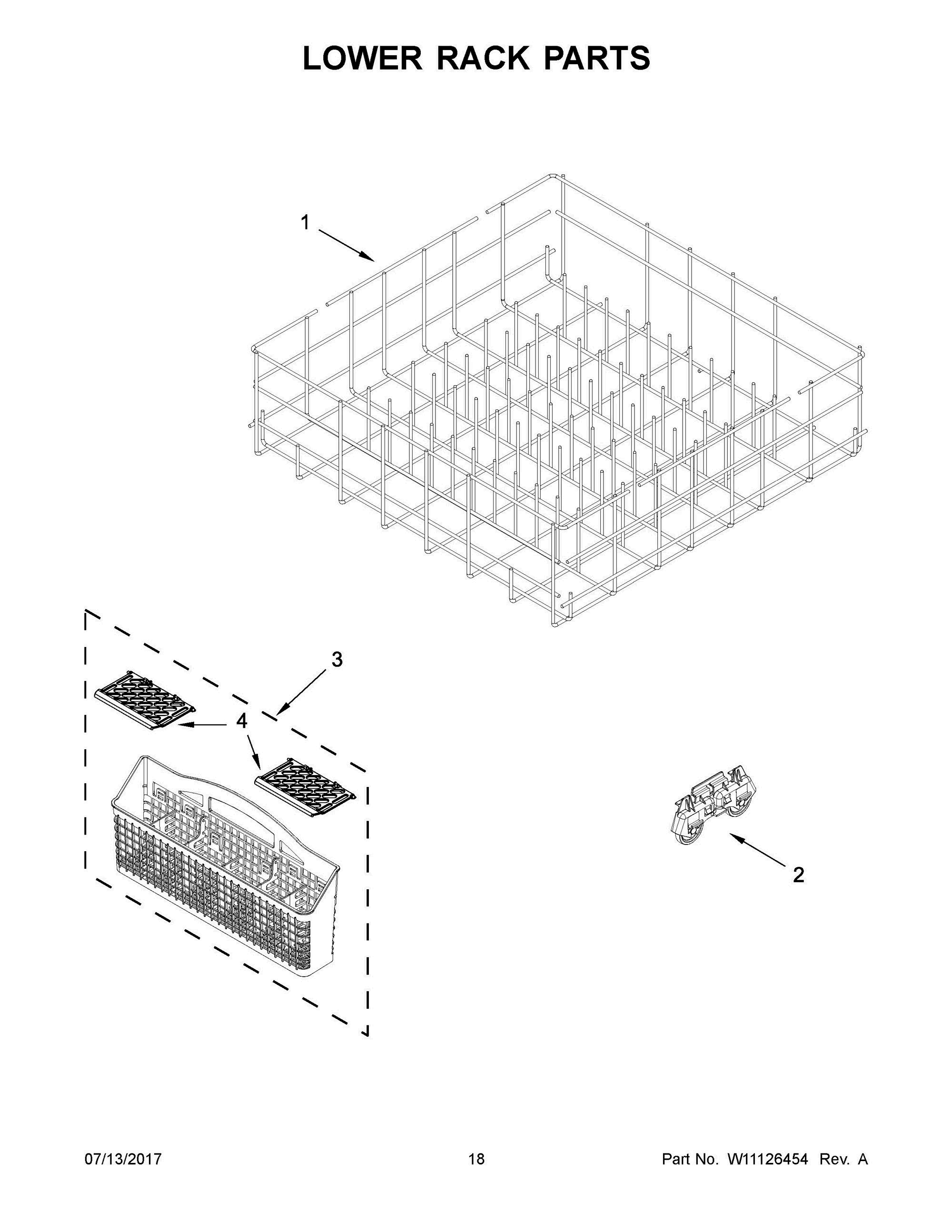 10 - LOWER RACK PARTS Diagram and Parts List for ADB1500ADS4  Whirlpool Dishwasher