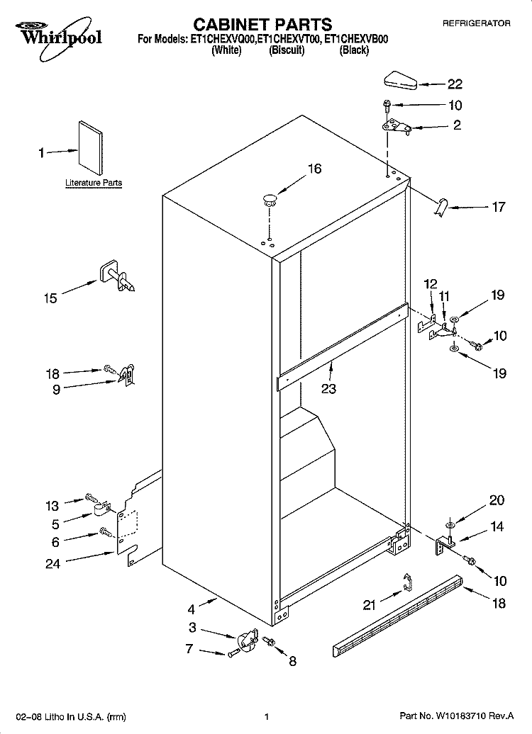 CABINET PARTS Diagram and Parts List for ET1CHEXVB00  Whirlpool Refrigerator