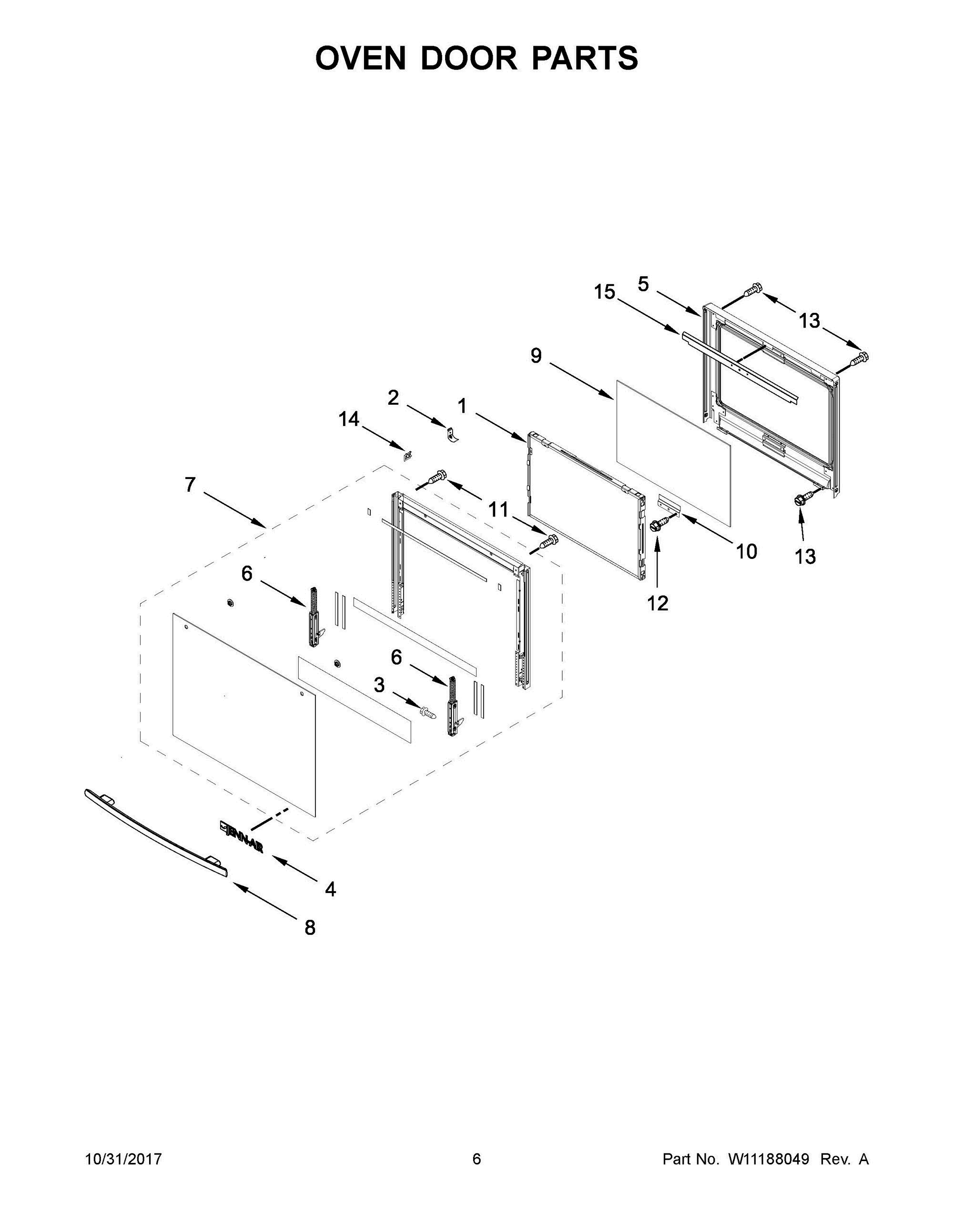 04 - OVEN DOOR PARTS Diagram and Parts List for JJW2430DB02  Whirlpool 