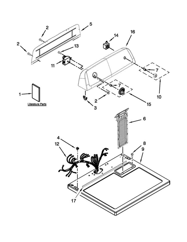 Top And Console Parts Diagram and Parts List for RGD4645EW0  Roper Dryer