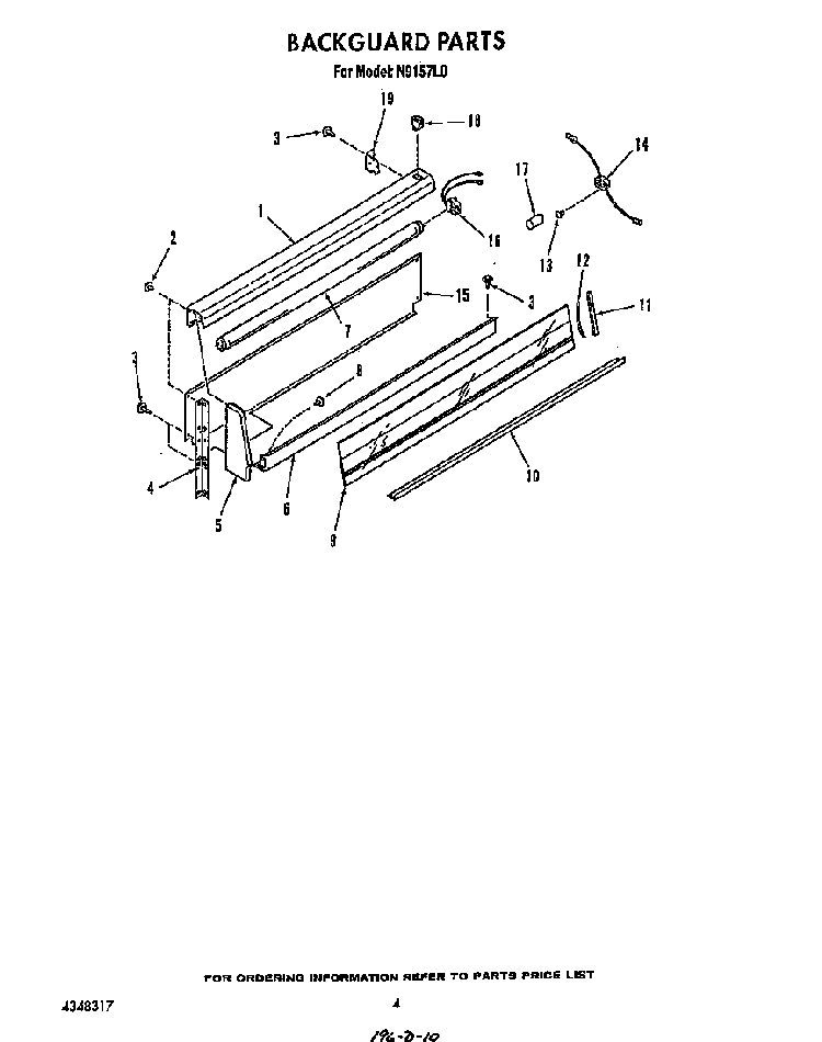 Backguard Diagram and Parts List for N9157*0  Roper Range