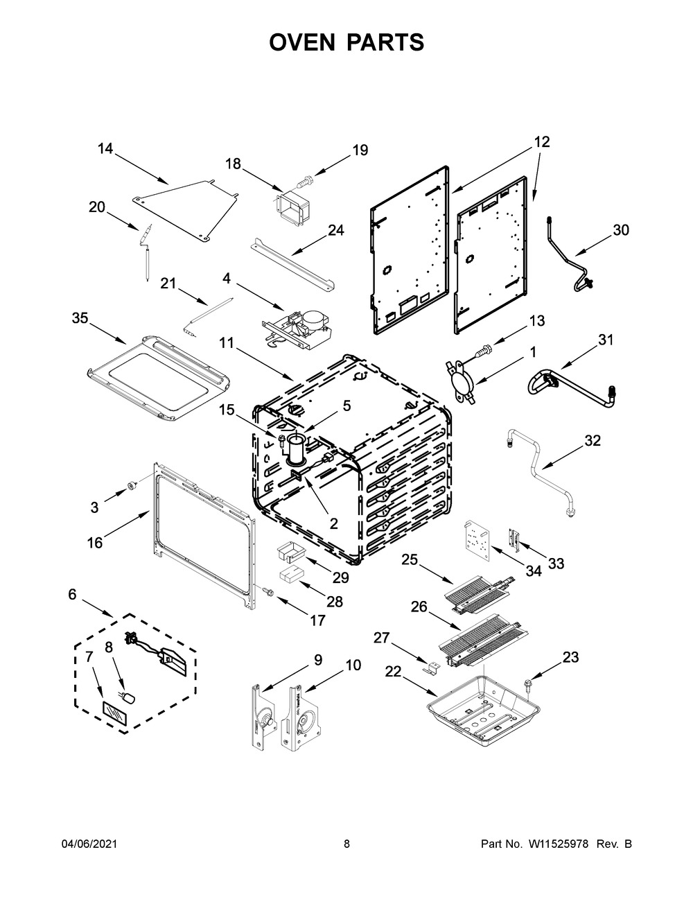 Oven Parts Diagram and Parts List for KFGC500JMB01  Whirlpool Range
