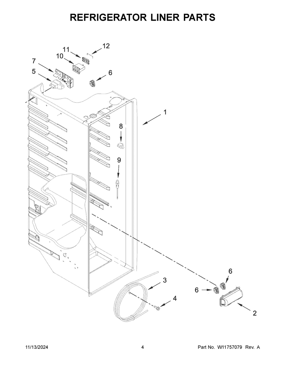 03 - Refrigerator Liner Parts Diagram and Parts List for ASI2575GRB12  Whirlpool Refrigerator