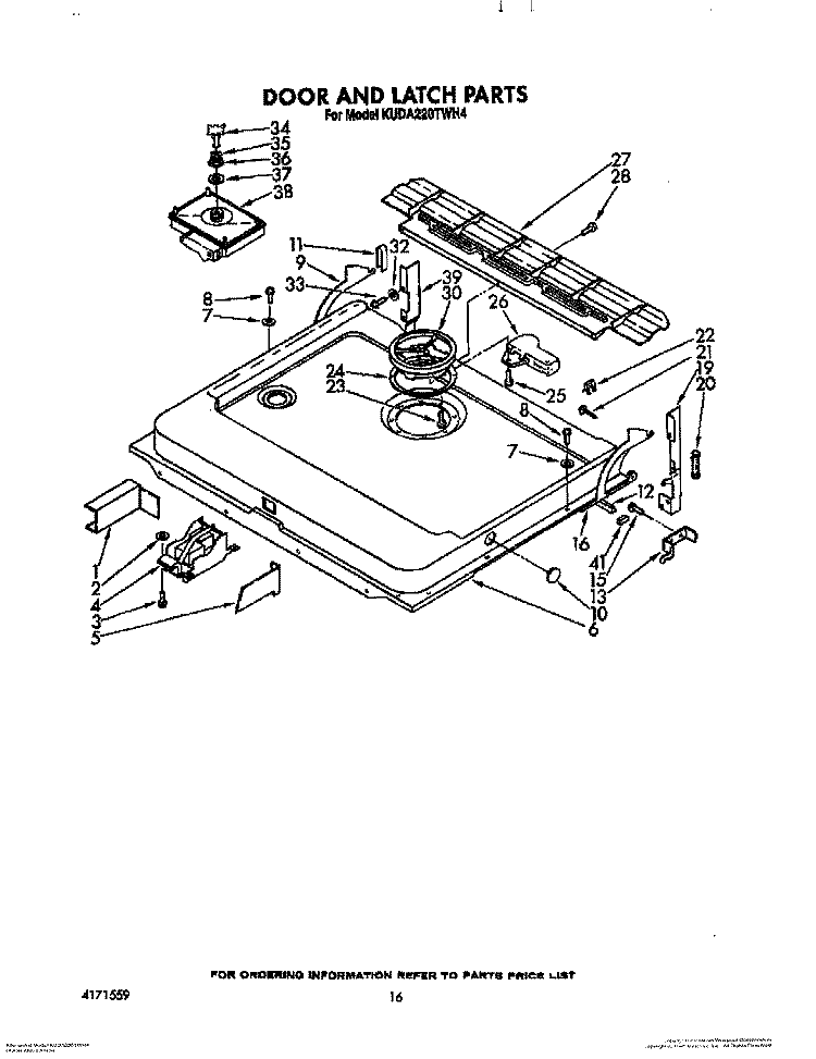 DOOR AND LATCH Diagram and Parts List for KUDA220TWH4  KitchenAid Dishwasher