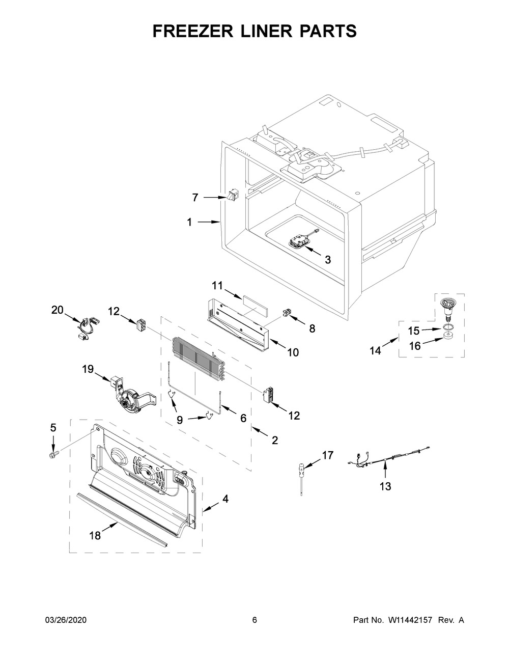 Freezer Liner Parts Diagram and Parts List for KRFC704FSS03  Whirlpool Refrigerator