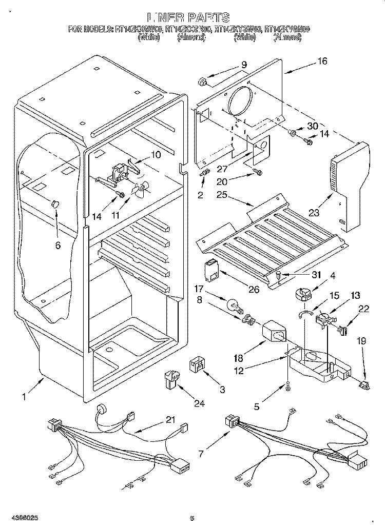 LINER, LIT/OPTIONAL Diagram and Parts List for RT14ZKXGN00  Roper Refrigerator