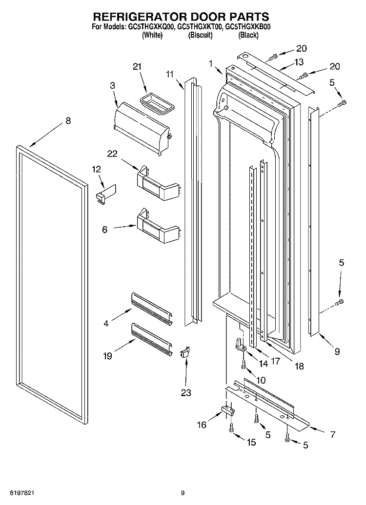 REFRIGERATOR DOOR PARTS Diagram and Parts List for GC5THGXKB00  Whirlpool Refrigerator