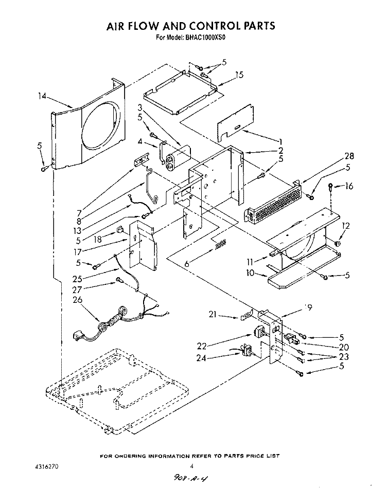 AIR FLOW AND CONTROL Diagram and Parts List for BHAC1000XS0  Whirlpool Air Conditioner