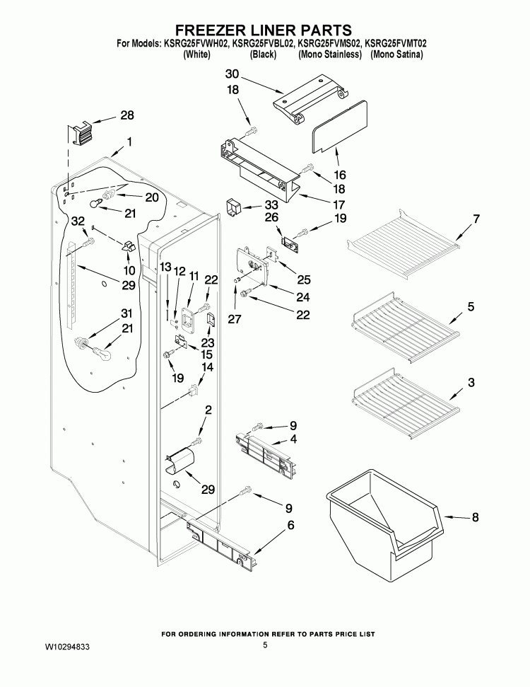 FREEZER LINER PARTS Diagram and Parts List for KSRG25FVMS02  KitchenAid Refrigerator