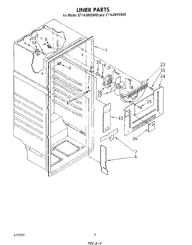LINER Diagram and Parts List for ET14JMYSG03  Whirlpool Refrigerator