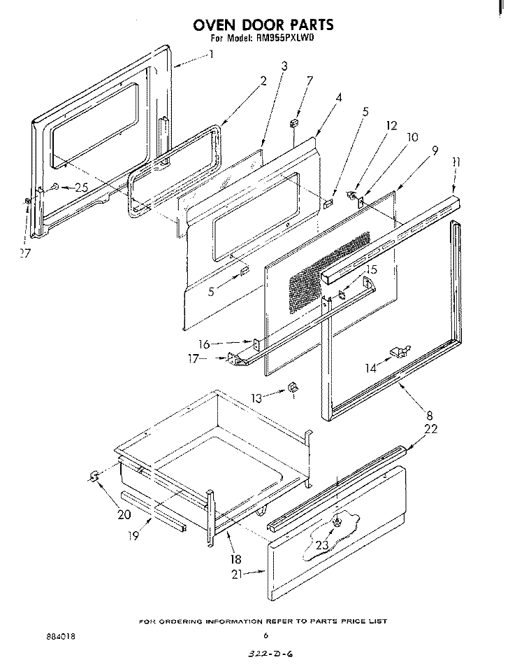 OVEN DOOR Diagram and Parts List for RM955PXLW0  Whirlpool Microwave Oven Combo