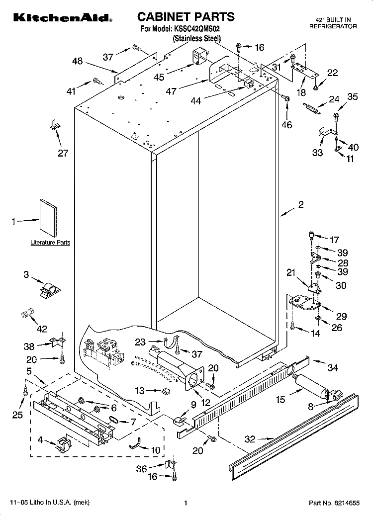 CABINET PARTS Diagram and Parts List for KSSC42QMS02  KitchenAid Refrigerator