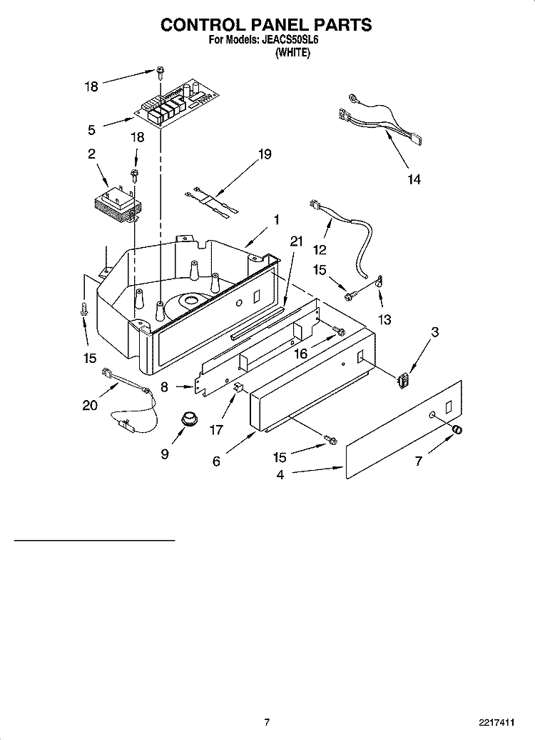 CONTROL PANEL PARTS Diagram and Parts List for JEACS50SL6  Whirlpool Ice Maker