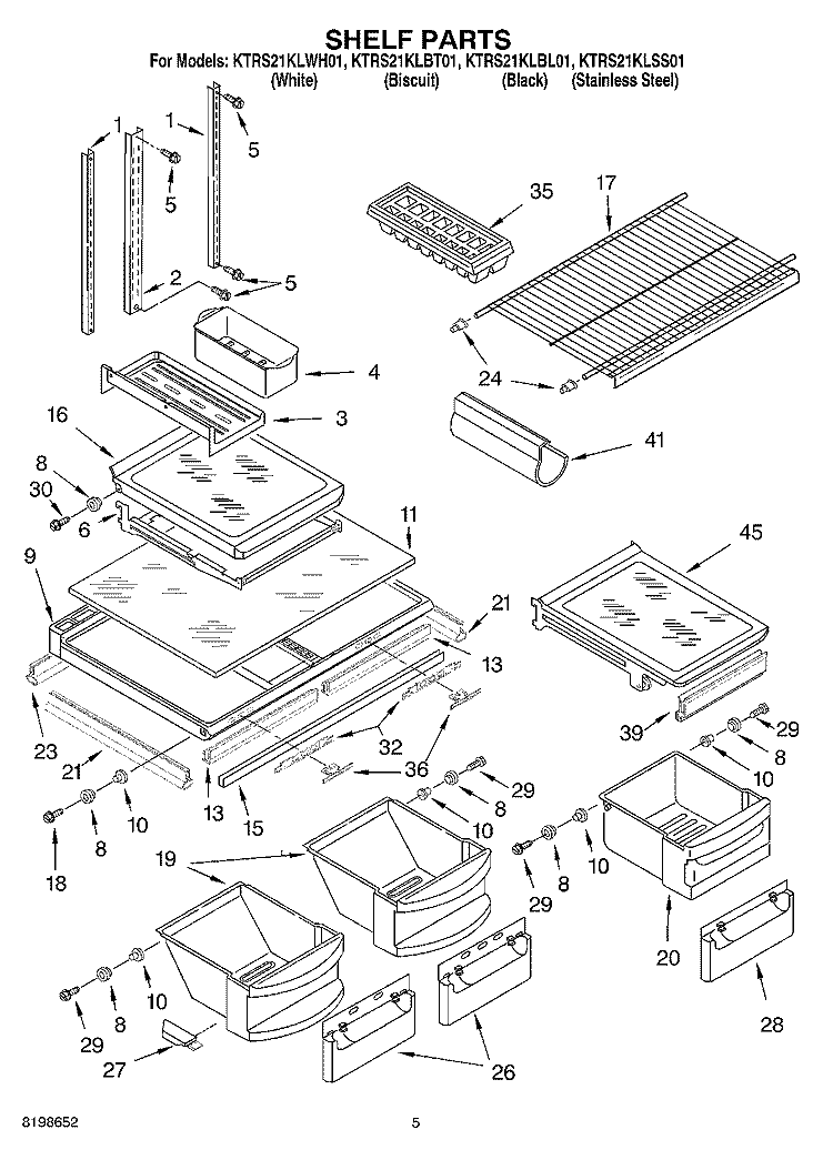 SHELF PARTS Diagram and Parts List for KTRS21KLWH01  KitchenAid Refrigerator
