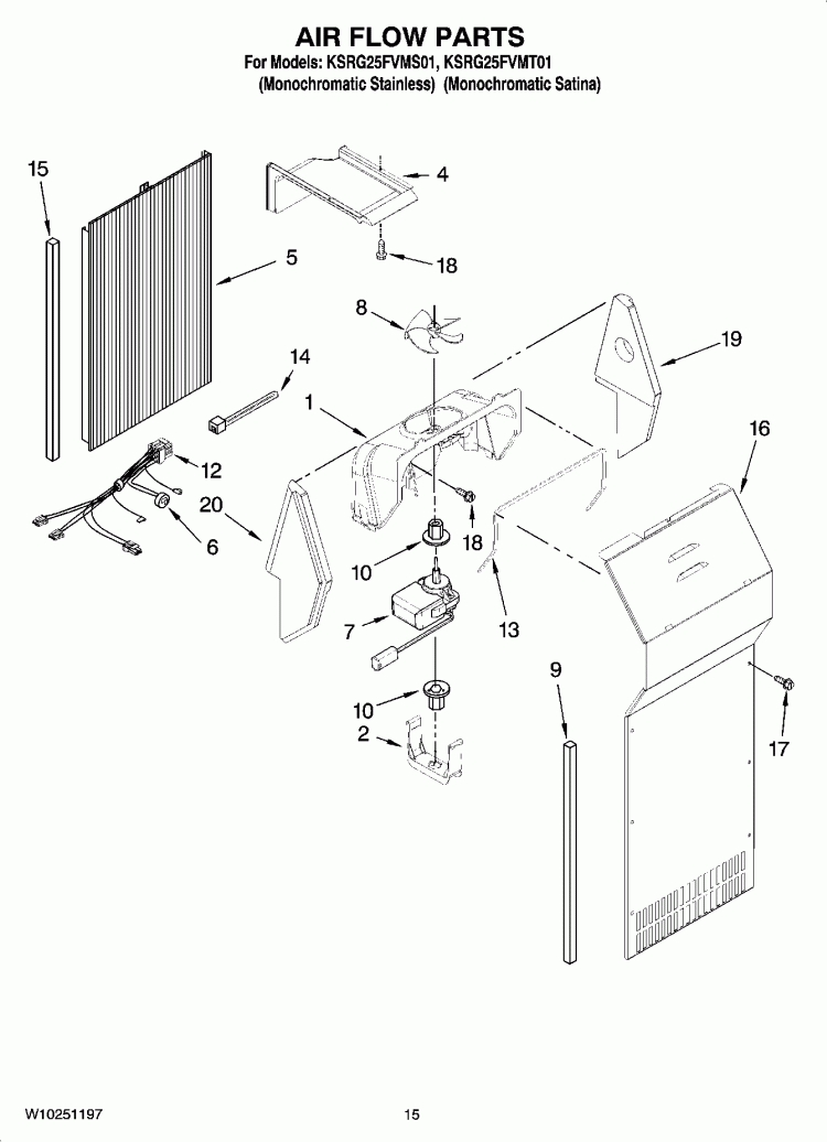 AIR FLOW PARTS Diagram and Parts List for KSRG25FVMS01  KitchenAid Refrigerator