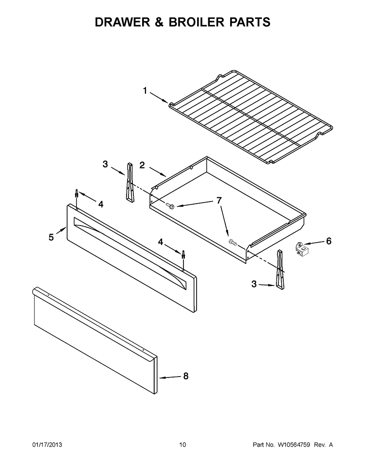 DRAWER & BROILER PARTS Diagram and Parts List for AGR5844VDW5  Whirlpool Range