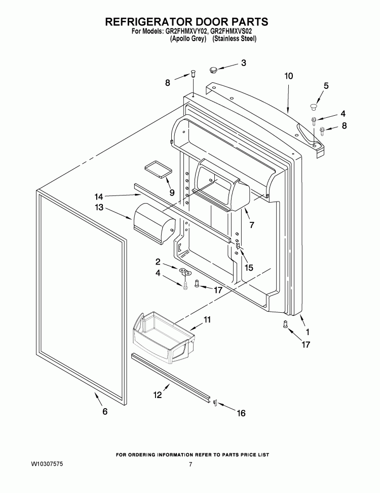 REFRIGERATOR DOOR PARTS Diagram and Parts List for GR2FHMXVS02  Whirlpool Refrigerator