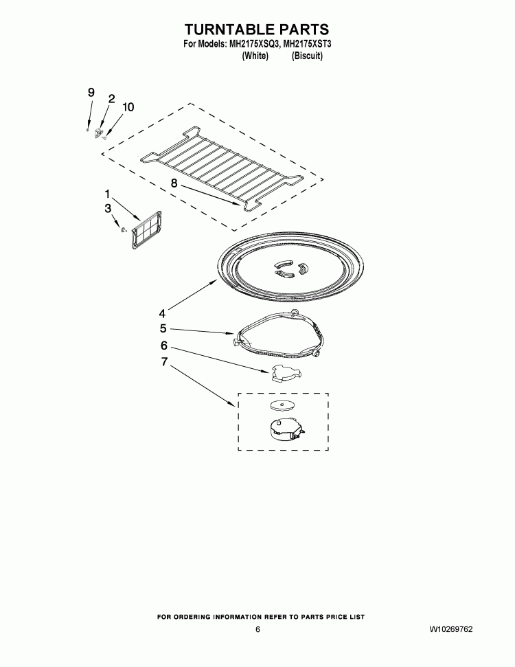 TURNTABLE PARTS Diagram and Parts List for MH2175XST3  Whirlpool Microwave