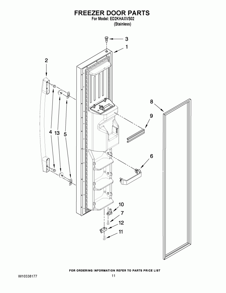 FREEZER DOOR PARTS Diagram and Parts List for ED2KHAXVS02  Whirlpool Refrigerator