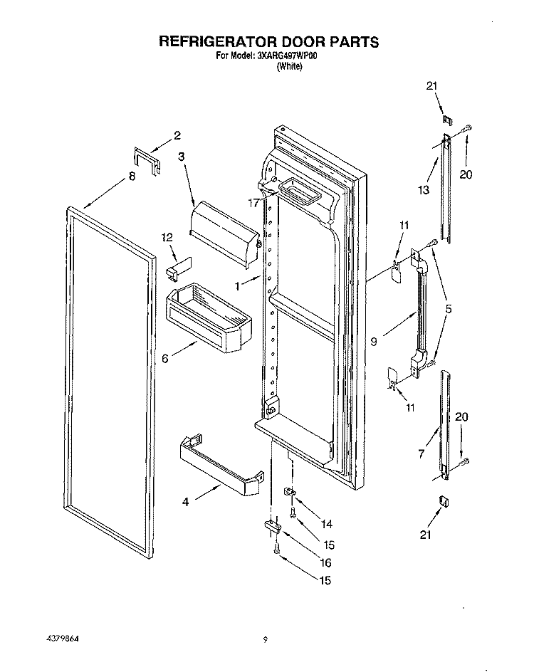 REFRIGERATOR DOOR Diagram and Parts List for 3XARG497WP00  Whirlpool Refrigerator