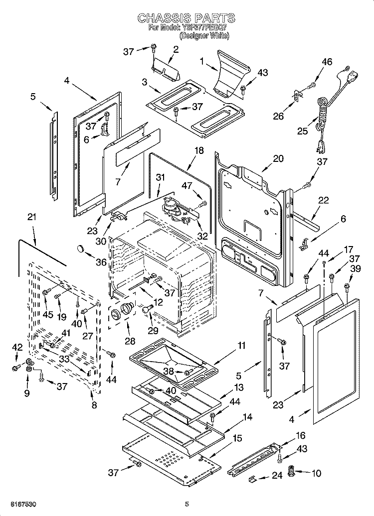 CHASSIS PARTS Diagram and Parts List for YSF377PEGQ7  Whirlpool Range