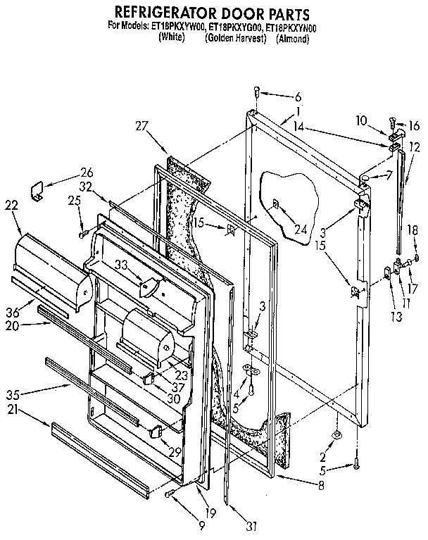 Refrigerator Door Diagram and Parts List for E18PKXYN00  Whirlpool Refrigerator