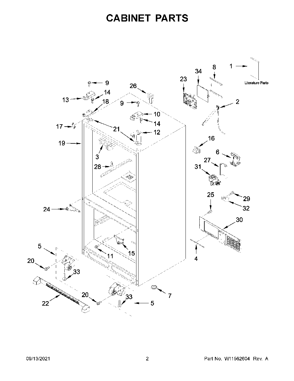 Cabinet Parts Diagram and Parts List for KRFC300EBS05  KitchenAid Refrigerator