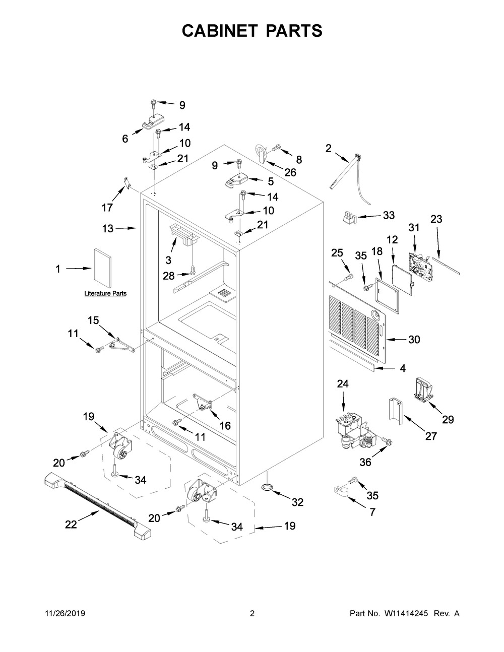 Cabinet Parts Diagram and Parts List for KRFF305EBS02  Whirlpool Refrigerator