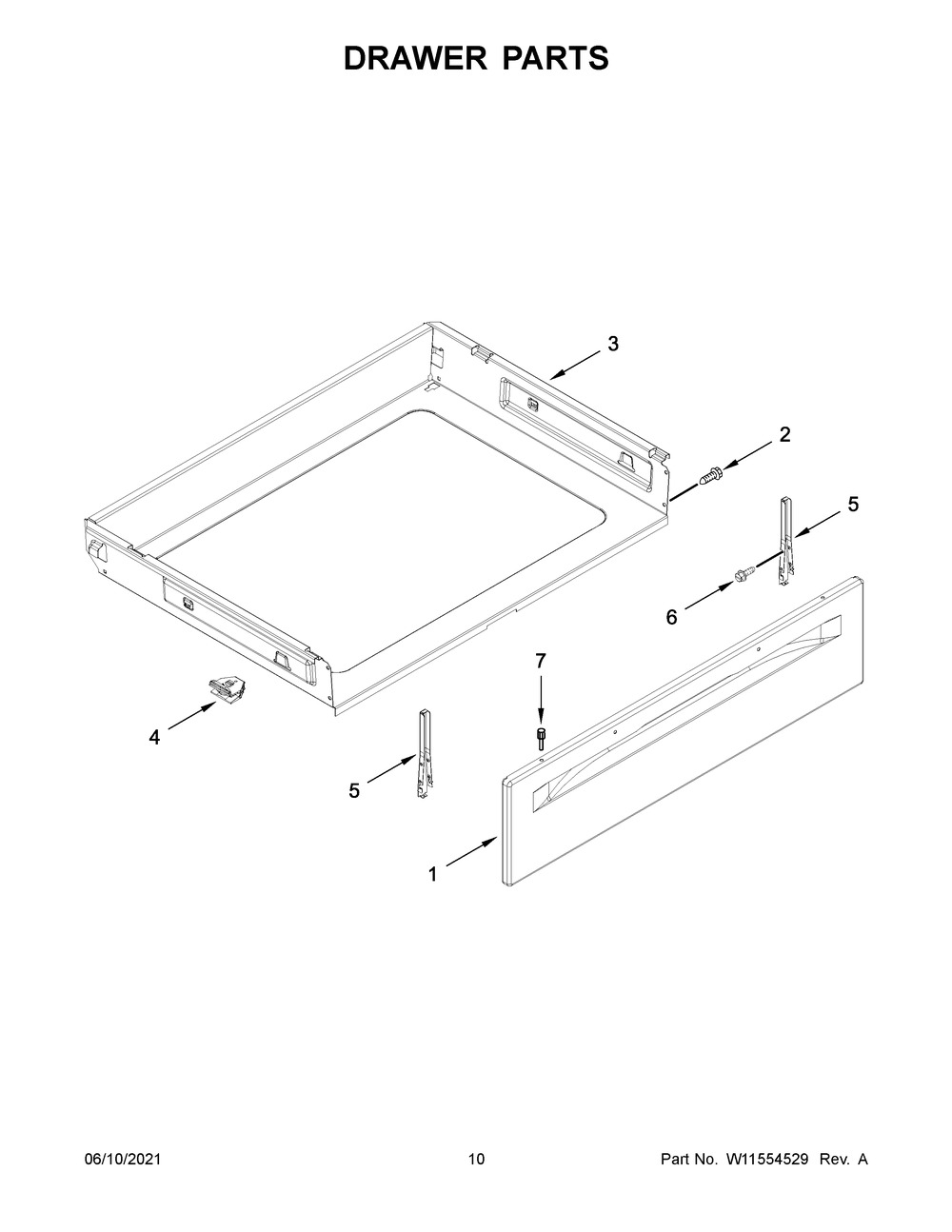 Drawer Parts Diagram and Parts List for YMER6600FW3  Whirlpool Range