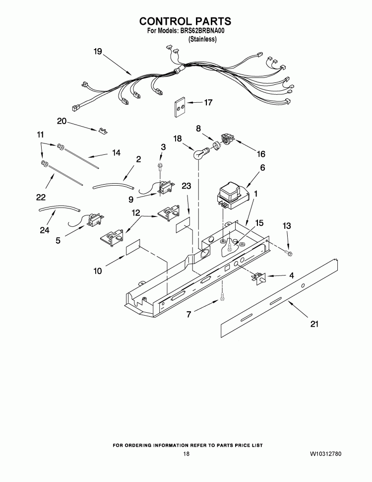 CONTROL PARTS Diagram and Parts List for BRS62BRBNA00  Whirlpool Refrigerator