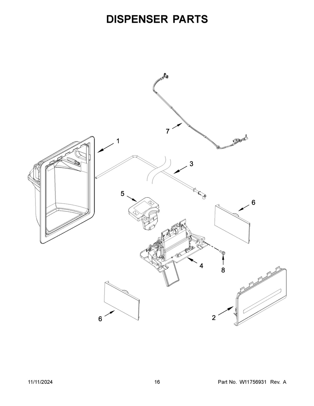 09 - Dispenser Parts Diagram and Parts List for WRS315SDHM13  Whirlpool Refrigerator