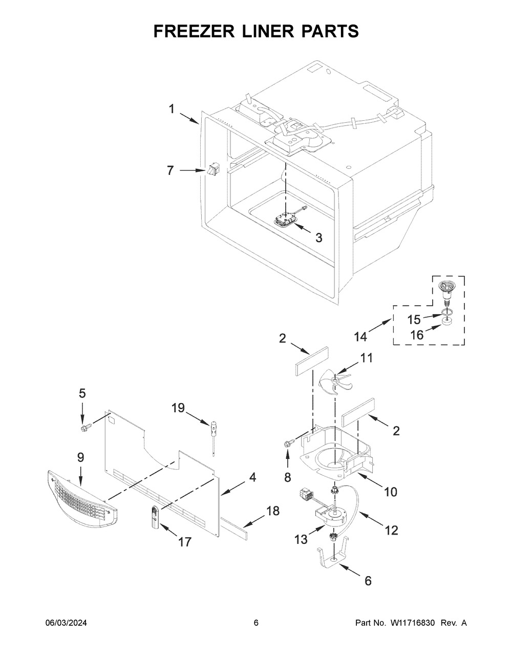 Freezer Liner Parts Diagram and Parts List for WRF757SDHZ05  Whirlpool Refrigerator