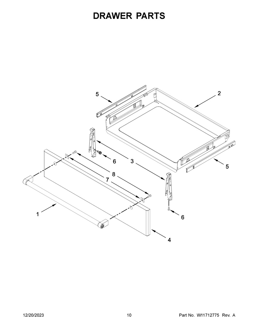 Drawer Parts Diagram and Parts List for KSIS730PSS1  KitchenAid Range
