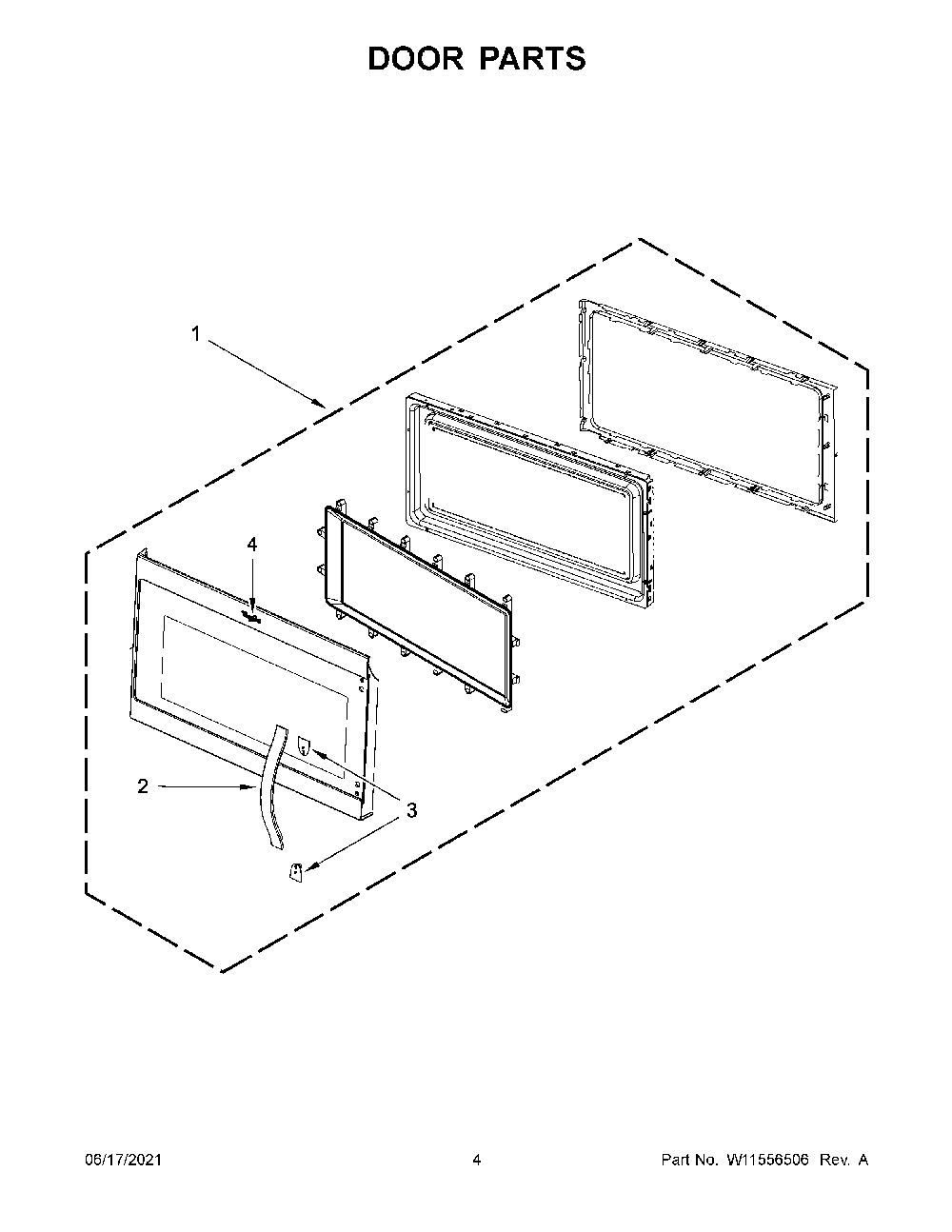 03 - Door Parts Diagram and Parts List for WMH32519HB6  Whirlpool Microwave