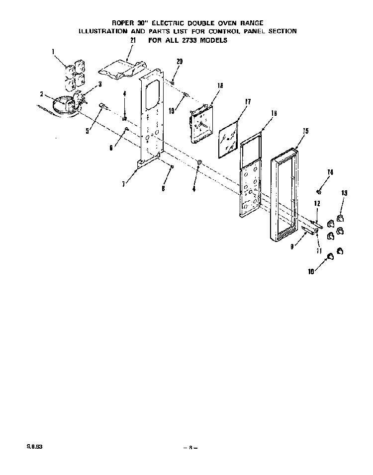 Control Panel Diagram and Parts List for 2733*0A  Roper Range