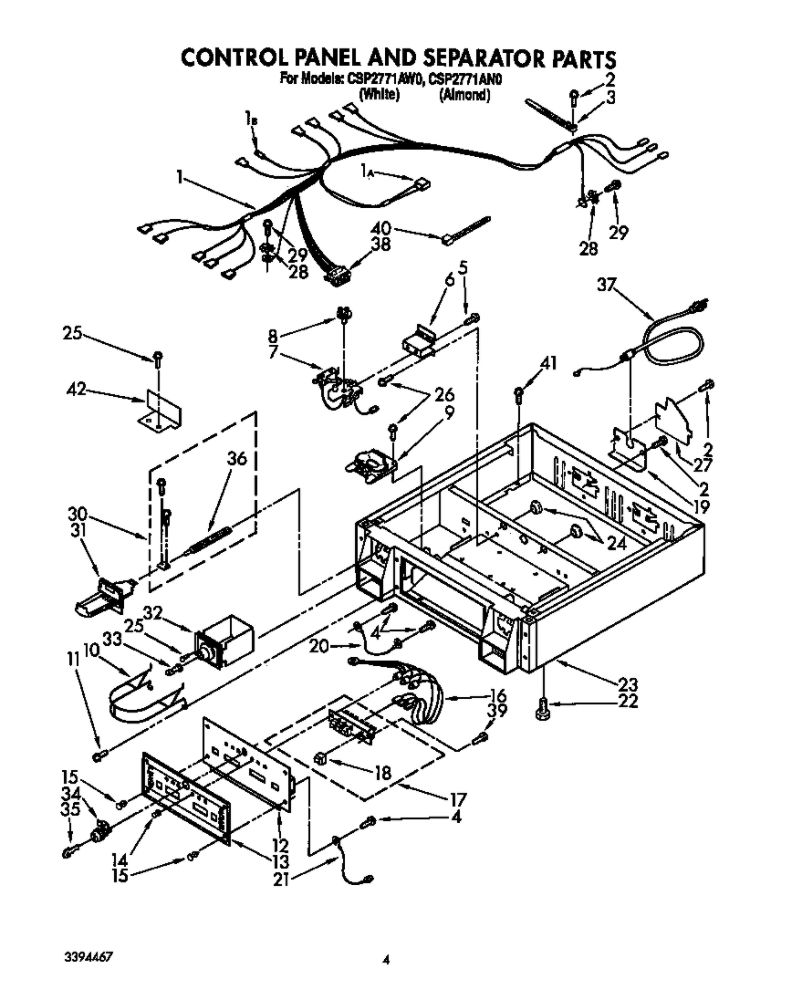 Control Panel And Separator Diagram and Parts List for CSP2771AW0  Whirlpool Dryer
