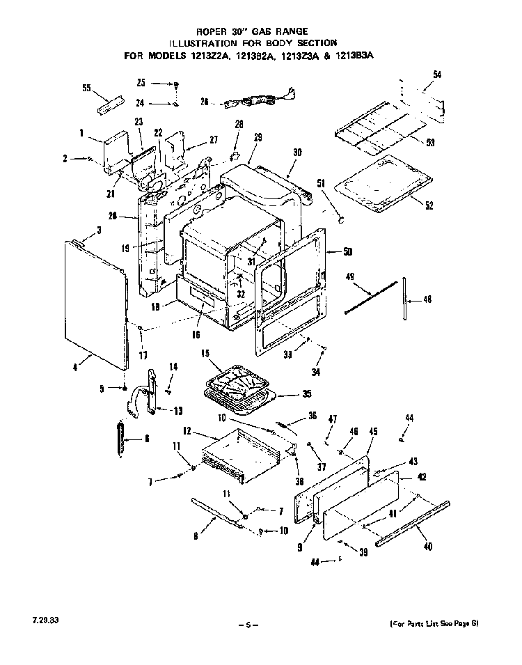 Body Diagram and Parts List for 1213*3A  Roper Range