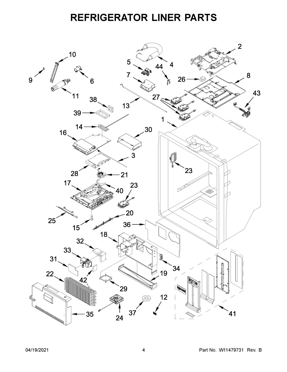 Refrigerator Liner Parts Diagram and Parts List for WRX986SIHZ02  Whirlpool Refrigerator
