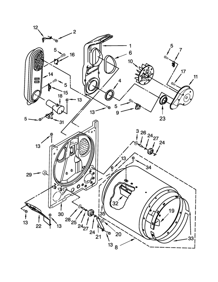 Bulkhead Parts Diagram and Parts List for 11070102311  Kenmore Dryer