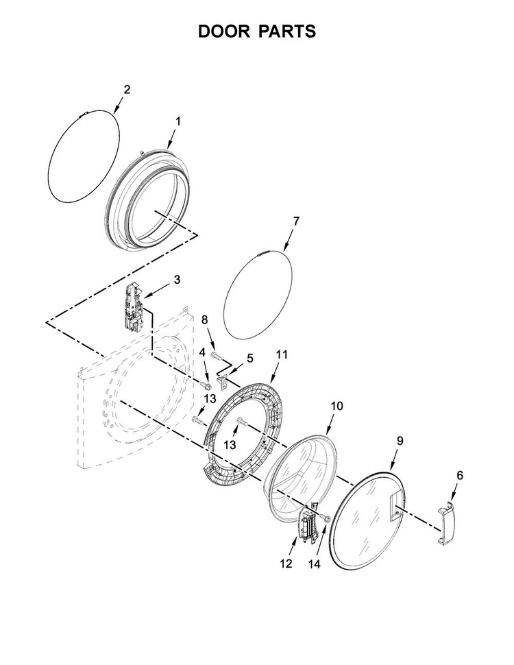 Door Parts Diagram and Parts List for CHW9160GW0  Whirlpool Washer