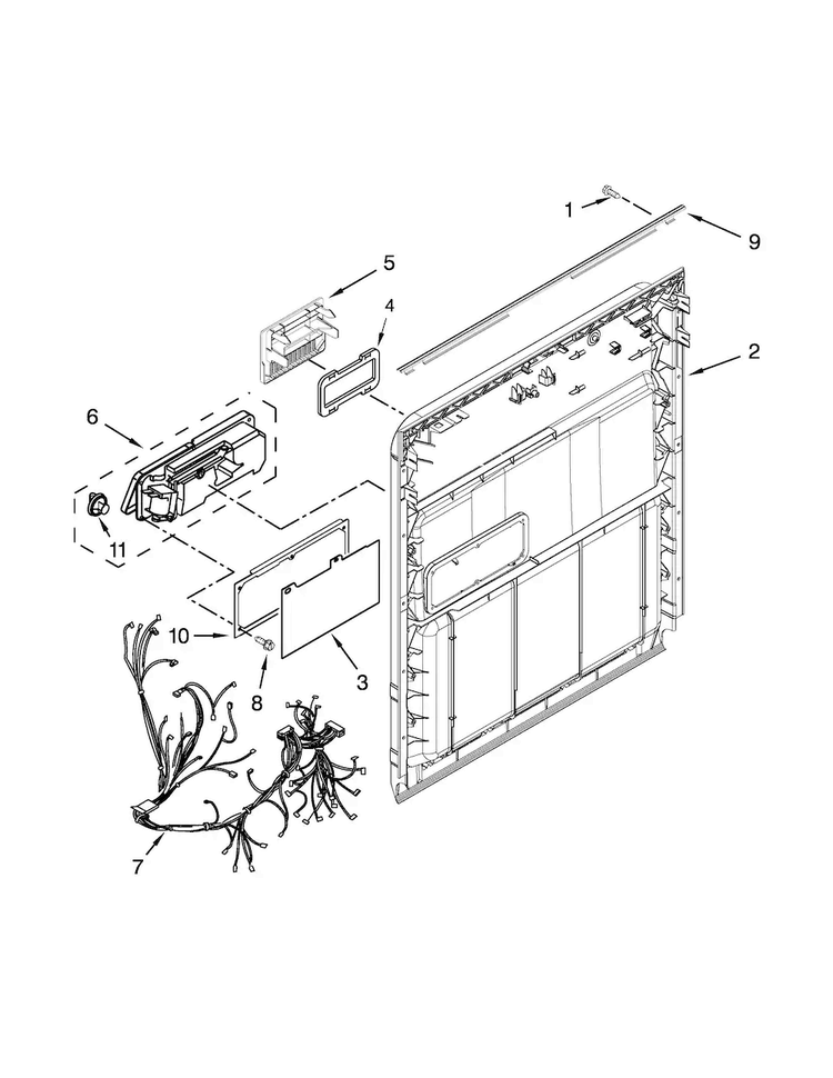 Inner Door Parts Diagram and Parts List for WDF320PADS1  Whirlpool Dishwasher