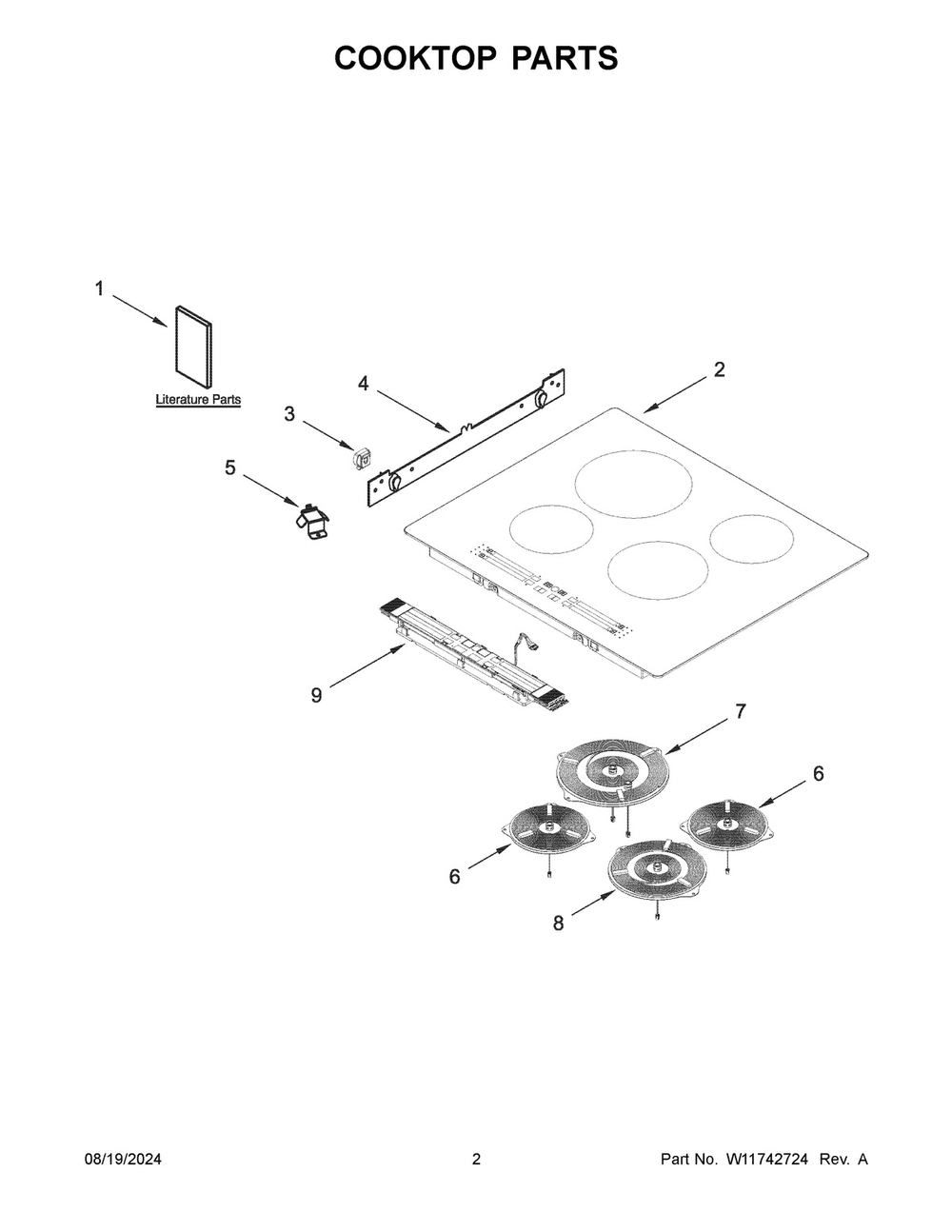 02 - Cooktop Parts Diagram and Parts List for UCIG245KBL02  Whirlpool Cooktop