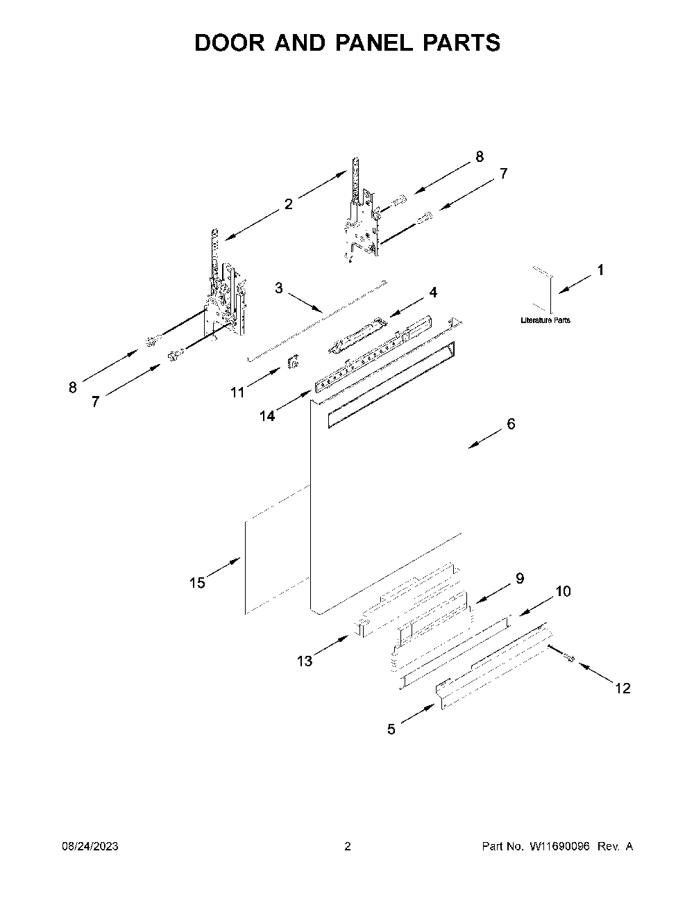 Door And Panel Parts Diagram and Parts List for KDFE105PPS0  KitchenAid Dishwasher