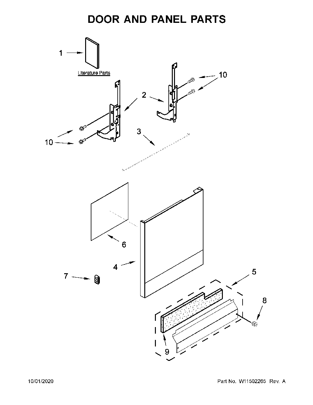 Door and panel parts Diagram and Parts List for WDF330PAHS4  Whirlpool Dishwasher