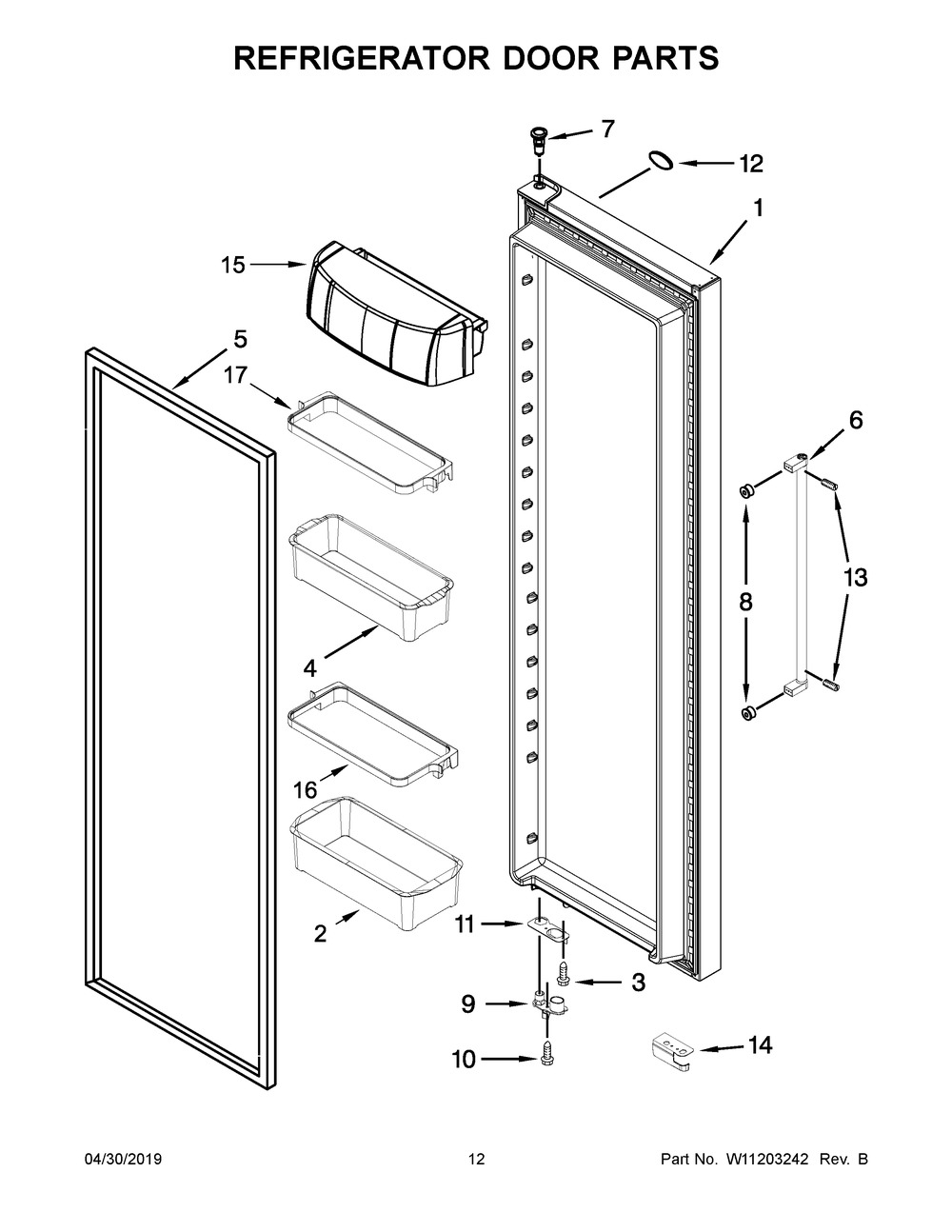 Refrigerator Door Parts Diagram and Parts List for KRSC503ESS01  Whirlpool Refrigerator