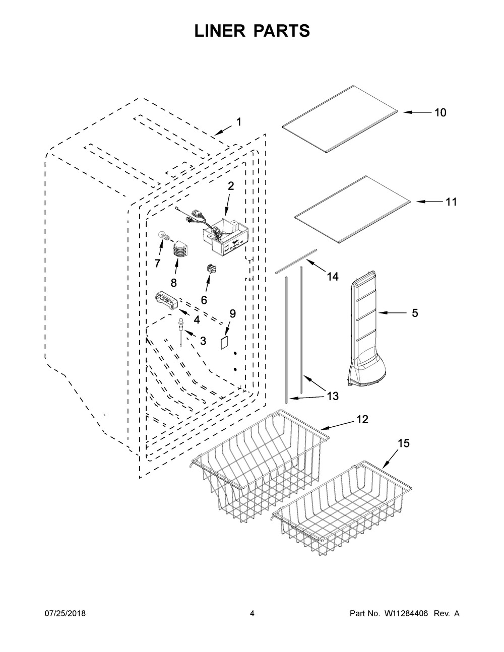 Liner Parts Diagram and Parts List for WSZ57L18DM03  Whirlpool Freezer