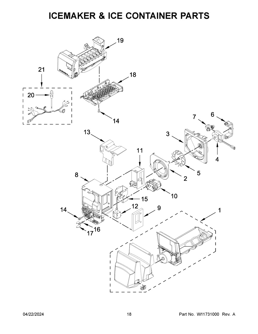 Icemaker And Ice Container Parts Diagram and Parts List for WRX735SDHB10  Whirlpool Refrigerator
