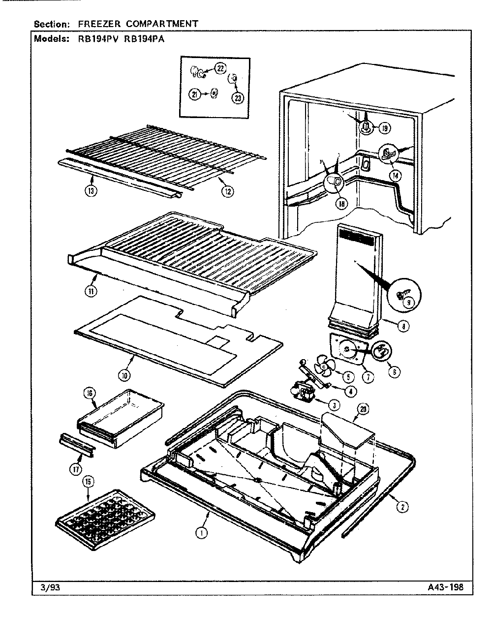 02 - Freezer Compartment Diagram and Parts List for RB194PA  Whirlpool Refrigerator