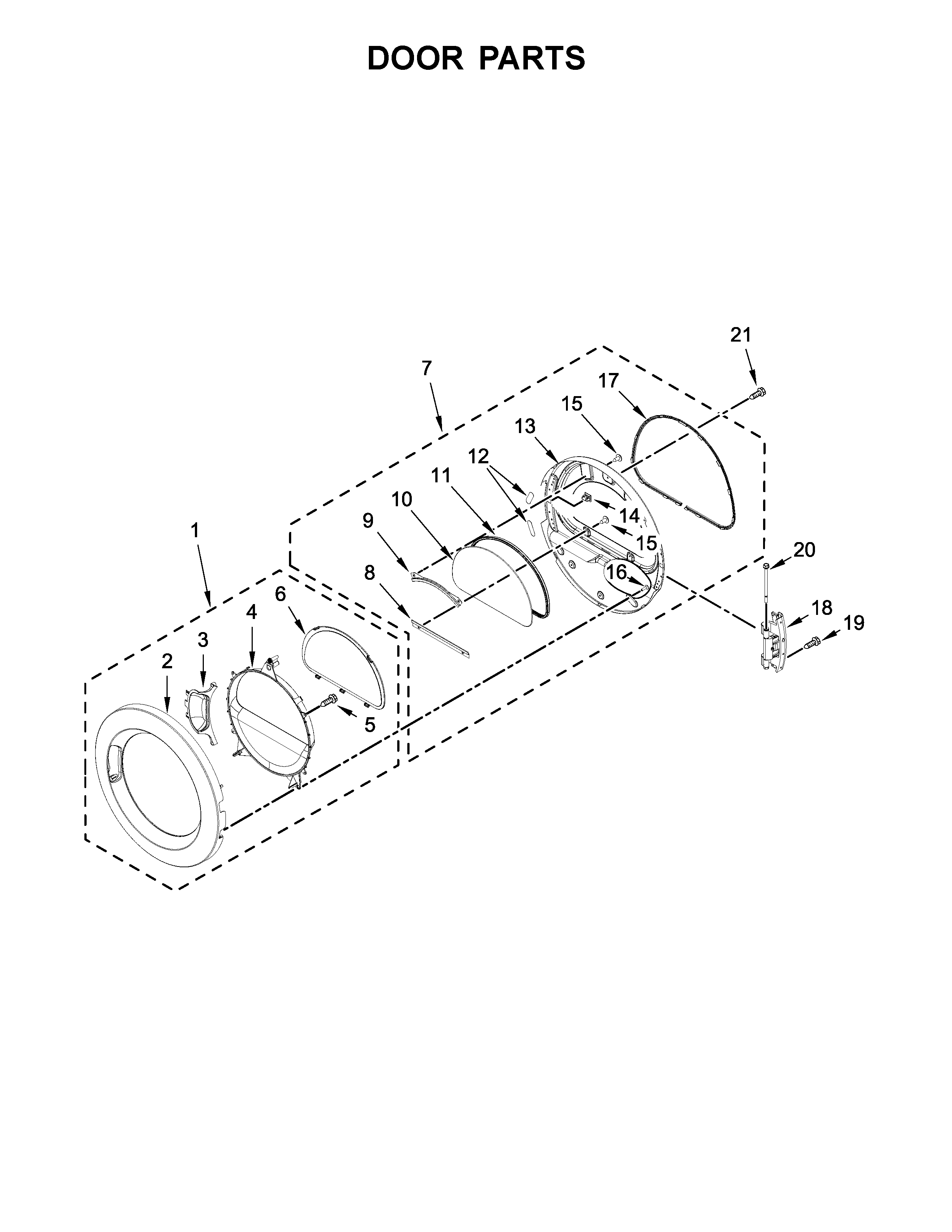 Door Parts Diagram and Parts List for 11081942710  Kenmore Dryer